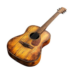 Fototapeta premium Aged acoustic guitar with a richly patinated wooden body against a transparent background