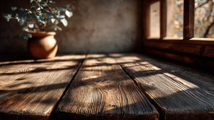 Minimal Wooden Table Background with Soft Natural Light for Product Mockup or Branding Template Design