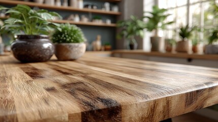 Minimal Wooden Table Background with Soft Natural Light for Product Mockup or Branding Template Design