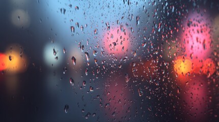 Minimal Rainy Window Background with Soft Water Droplets and Blurred Lights for Calm Cinematic Template Design