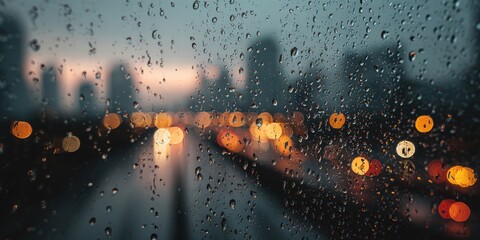 Minimal Rainy Window Background with Soft Water Droplets and Blurred Lights for Calm Cinematic Template Design