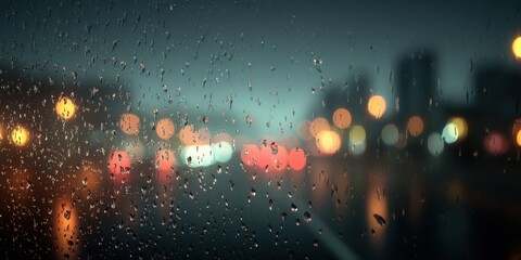 Minimal Rainy Window Background with Soft Water Droplets and Blurred Lights for Calm Cinematic Template Design