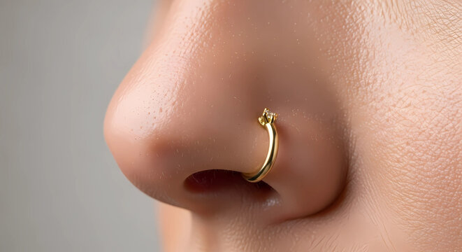 Woman Nose with Gold Nose Pin Jewelry Isolated Object