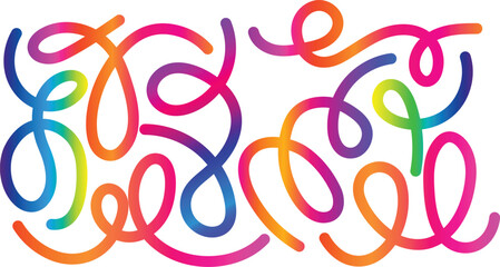 Colorful abstract swirling ribbons with rainbow gradient on white background curve