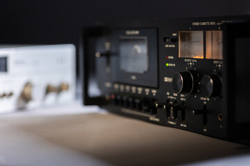 Fototapeta premium Vintage audio cassette deck. Hifi tape recorder. Retro analog music.