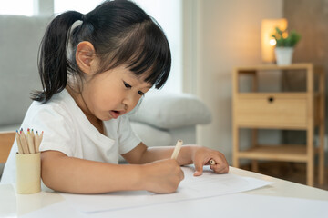 Happy Asia children learning and enjoy paint. family is happy and excited in the house. Mother and daughter having fun spending time together. Holiday, Activity, Executive Function, IQ, EQ