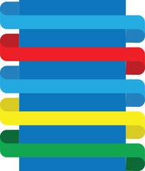 Modern abstract vector design with colorful overlapping horizontal stripes in blue, red, yellow, and green tones. Minimal geometric background concept for business, tech, or creative