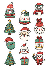 Cute christmas stickers with santa and christmas tree