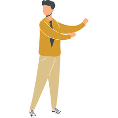 Man in Mustard Yellow Shirt and Khaki Pants Poses with Arms Outstretched and Body Turned Left Isolated on Transparent Background