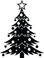 Fototapeta premium Christmas tree silhouette decorated with ornaments and star