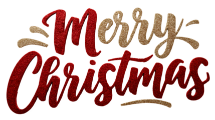 Elegant Merry Christmas PNG text greeting in red and gold typography isolated on white background