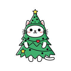 Cute cat in christmas tree costume