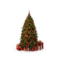 Festive decorated christmas tree with gifts and sparkling lights