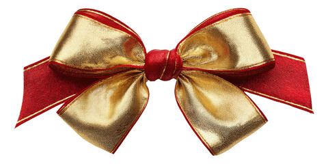 Shiny gold & red ribbon bow with thin gold trim, knotted center