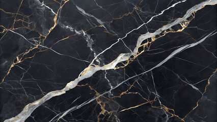 Dramatic black marble texture with striking white and gold veins, creating a luxurious and sophisticated natural stone background