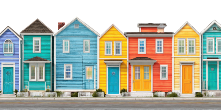 American houses in transparent backdrop for real estate designs