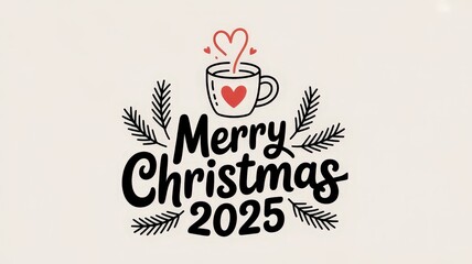 Whimsical line drawing of a steaming mug with festive hearts and cheerful holiday message for warm winter moments. Christmas and New Year. Winter Wonderland