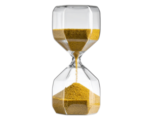 Classic Hourglass with Golden Yellow Sand, Front View, Isolated on Transparent Background