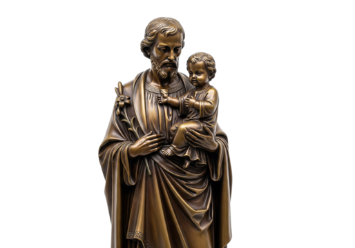 Bronze Statue of Saint Joseph Holding the Child Jesus and a Lily