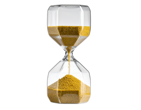 Classic Hourglass with Golden Yellow Sand, Front View, Isolated on Transparent Background - Powered by Adobe