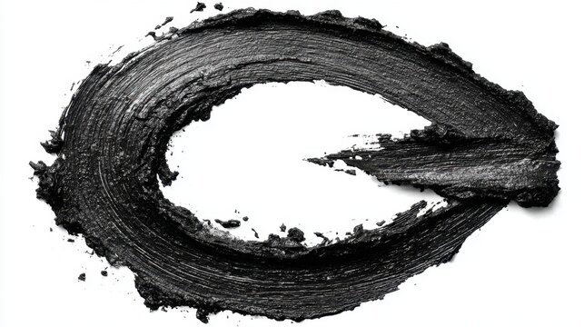 Thick black ink circular arrow on white background suggesting direction or motion, unfinished loop effect for design elements, high quality realistic texture