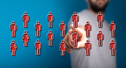 Person icons floating in cyberspace, symbolizing team, network, connection, and collaboration. Human interactio