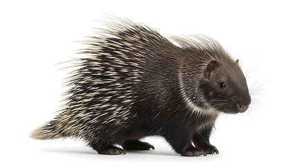 Fototapeta premium Wildlife Porcupine: Spiny Mammal Isolated on Pristine White Background