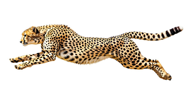 Cheetah Running Fast Isolated on White Background