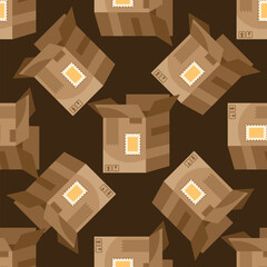 Cute delivery box characters vector illustration set. Funny nine shipping boxes with facial expression. Using like stickers.