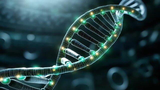 Glowing digital DNA helix laboratory conveying genetic research and biotechnology innovation with
