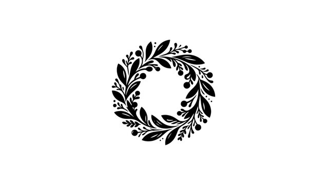 image a logo for christmas wreath black and white vector logo icon minimal logo, vector, design, symbol, illustration, icon, art, tattoo, tribal, pattern, wreath, decoration, sign, laurel, leaf, vinta