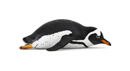 Penguin Lying on Belly Isolated on White Background