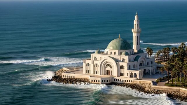 Panoramic View of Al Rahma Mosque on the Jeddah Corniche