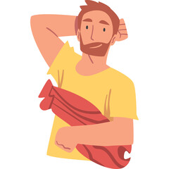 Man With Beard Wearing Yellow T Shirt Holding A Red Object With Transparent Background