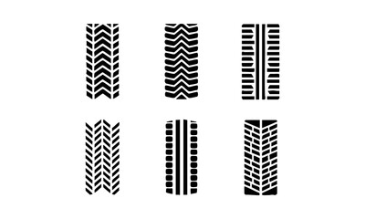 Black grunge tire marks vector illustration set on white. easily editable.