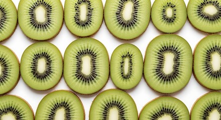 Freshly sliced kiwi fruit arranged in a pattern