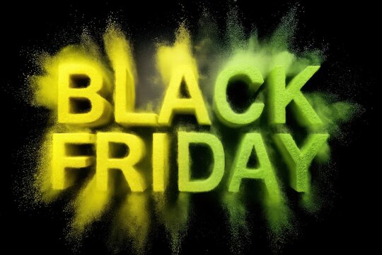 Black Friday text explosion with yellow powder – sale and shopping