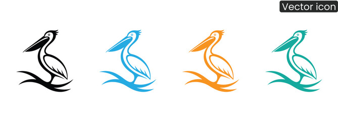 Striking pelican icons in four distinct colors offer versatile branding for marine and coastal ventures, adding a touch of elegance and dynamism.