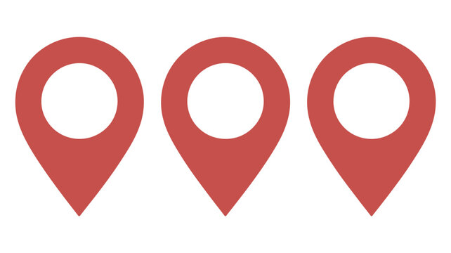 Set of red map pointer icons simple flat vector design element for navigation and location isolated on white background
