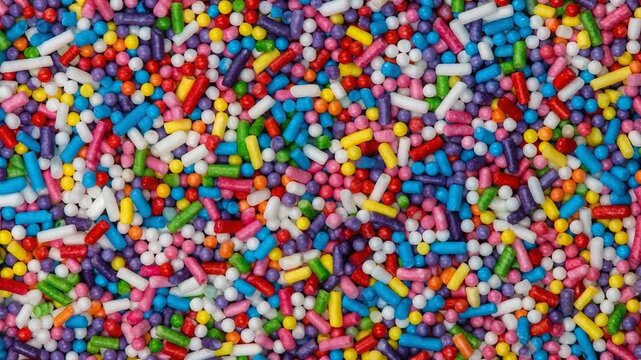 Colorful candy sprinkles in a vibrant close-up texture background
