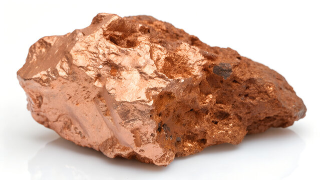 A piece of raw copper ore, displaying its natural metallic sheen and reddishbrown hue