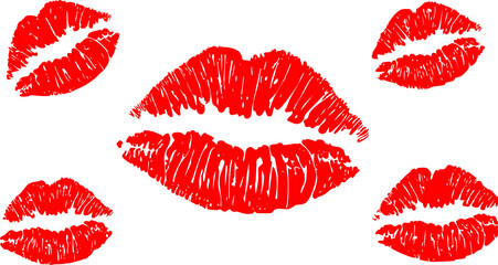 Beautiful red lips isolated on transparent background. red lipstick kiss . lips with lipstick mark on a white background.