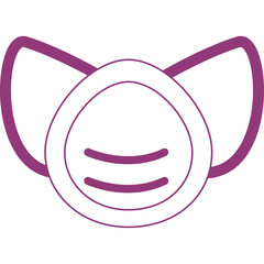 Medical face mask illustration with purple outline and white center on a transparent background representing protection and health awareness