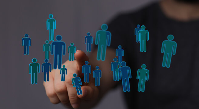 Connecting people online in a network. Conceptual image of social media, community, teamwork, and global connec