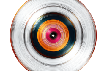 Abstract Colorful Vinyl Record Composition on Checkered Background