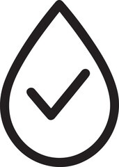 Droplet with checkmark icon silhouette showing water-resistant certified symbol in vector.