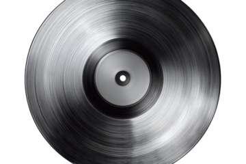 Monochrome Vintage Vinyl Record Close Up Isolated on Checkered Backdrop