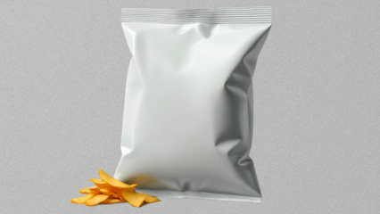 White blank snack bag mockup for chips, crisps or food packaging. Isolated on transparent background, png