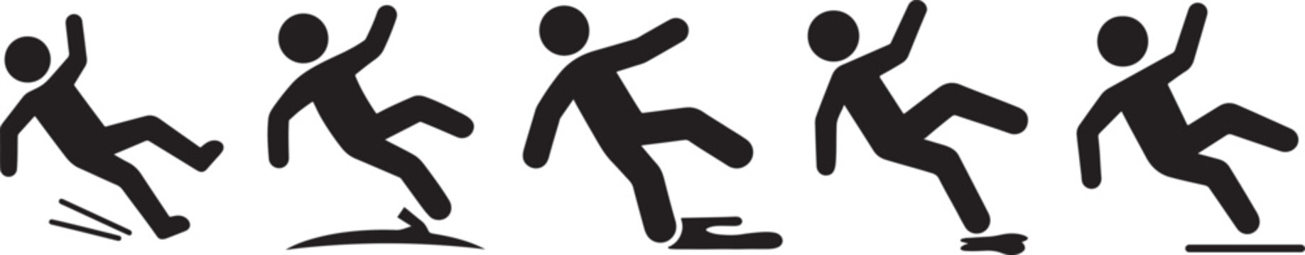 Falling people man slipped icon set silhouette showing accidents and caution in vector style.