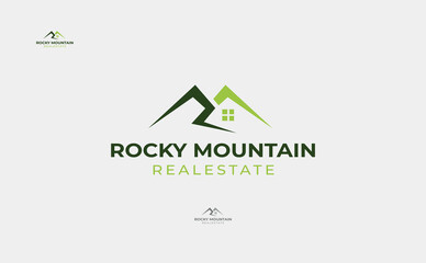 Rocky Mountain Real Estate Logo — Modern Blue Peak and House Symbol for Property and Architecture